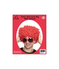 Red Curly Wig With Glasses Party Set