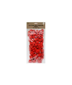Red Glitter Pom Poms Assorted