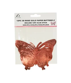 Rose Gold 3D Paper Butterfly with Glue 12pc