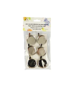 Silver Brooch Blank Round Tray with Alligator Clip 6pc