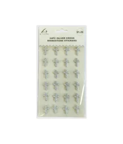 Silver Cross Rhinestone Stickers 24pc