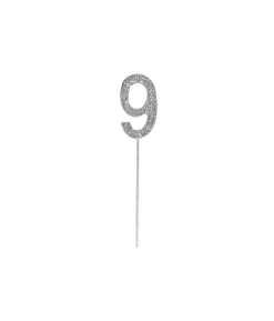 Silver Diamond Cake Topper Number 9