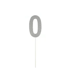 Silver Glitter Cake Topper Number 0