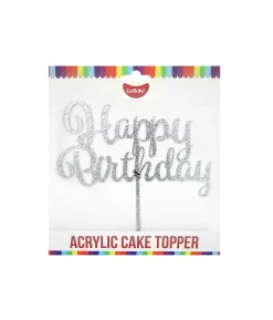 Silver Glitter Happy Birthday Acrylic
