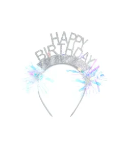 Silver Glitter Light Up Happy Birthday Headband