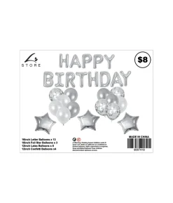 Silver Happy Birthday Balloons Assorted 28pc