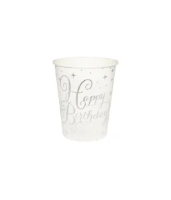 Silver Happy Birthday Paper Cups 20x9oz