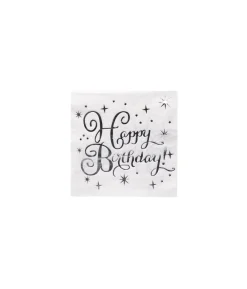 Silver Happy Birthday Paper Napkins 20pc