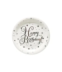 Silver Happy Birthday Paper Plates 12x9in