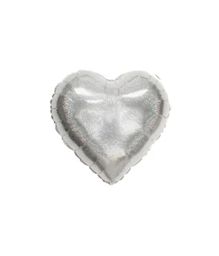 Silver Holo Glitter Heart Foil Balloon 18in