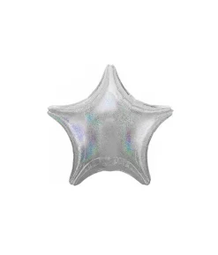 Silver Holo Glitter Star Foil Balloon 18in