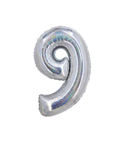 Silver Holographic Foil Number Balloon 9