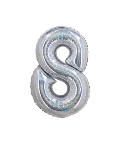 Silver Holographic Foil Number Balloon 8