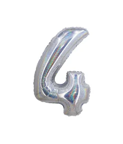 Silver Holographic Foil Number Balloon 4