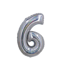 Silver Holographic Foil Number Balloon 6