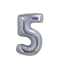 Silver Holographic Foil Number Balloon 5