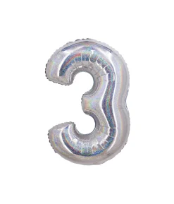 Silver Holographic Foil Number Balloon 3