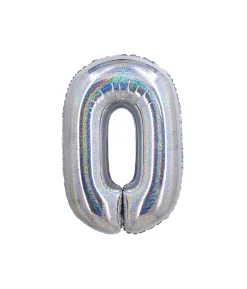 Silver Holographic Foil Number Balloon 0