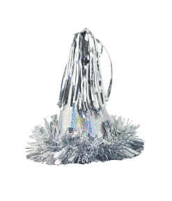 Silver Laser Party Paper Hat With Tassel