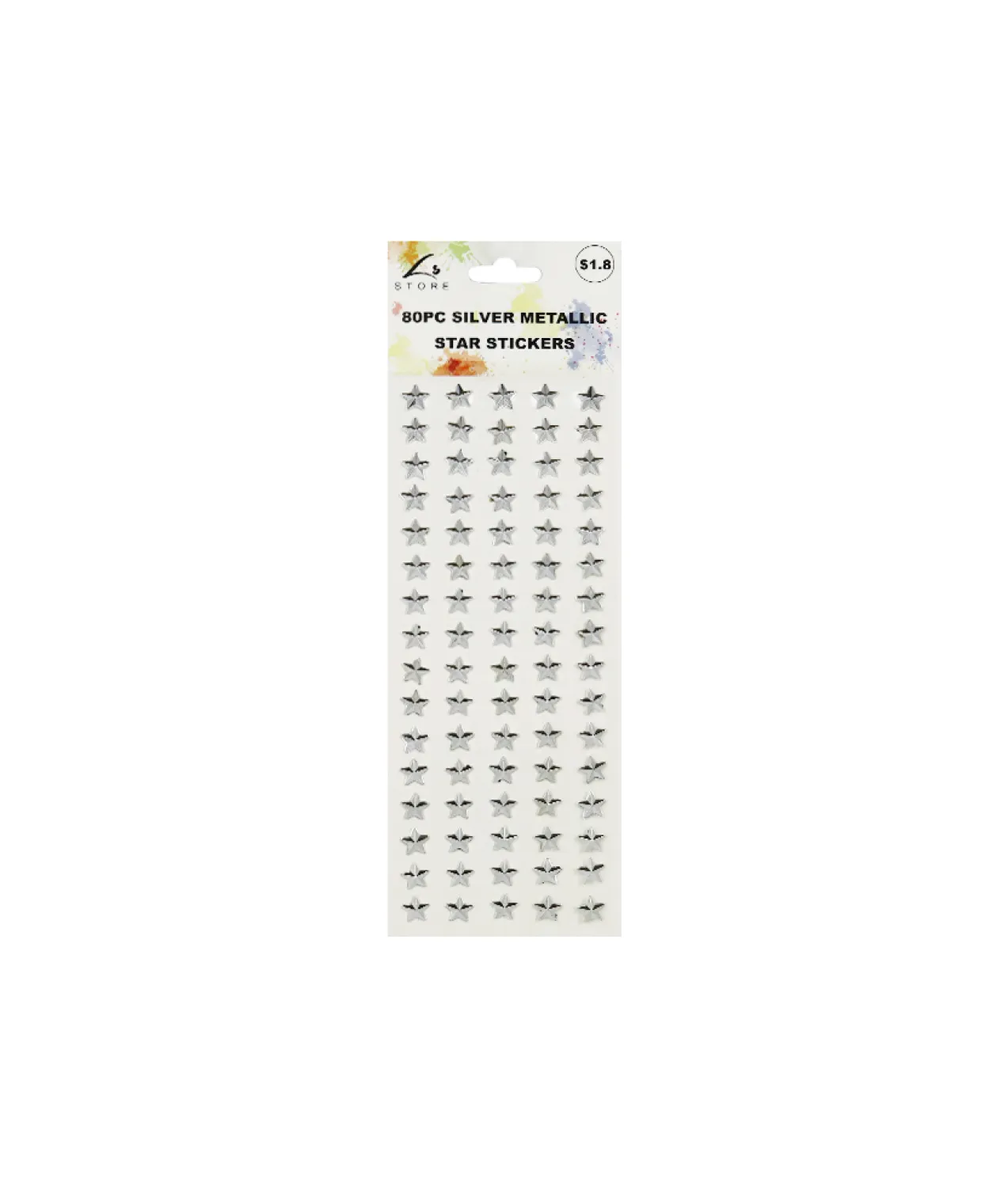Silver Metallic Star Stickers 80pc