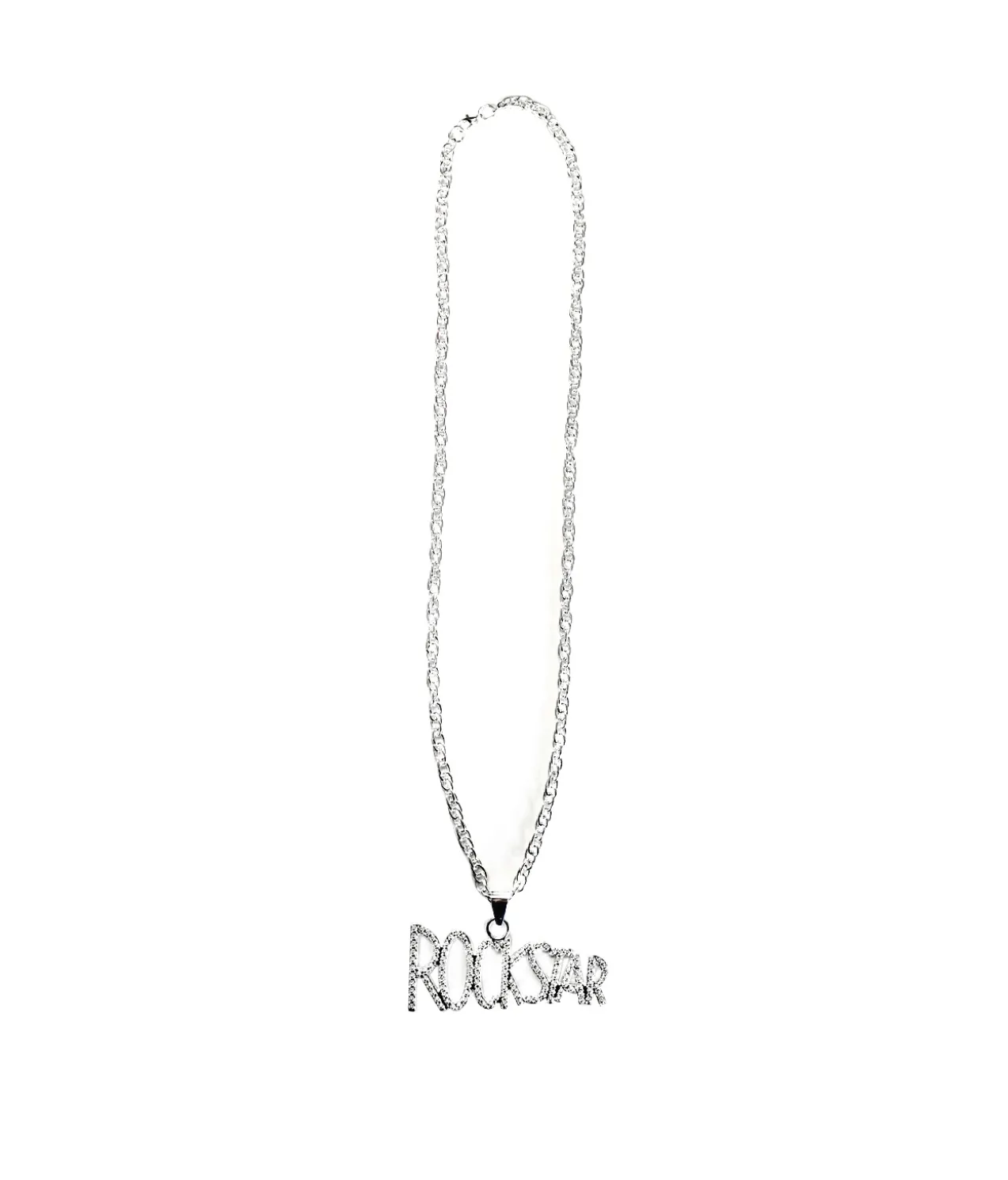 Silver Rock Star Metal Bling Necklace 70cm