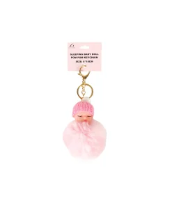 Sleeping Baby Doll Pom Pom Keychain 8x18cm
