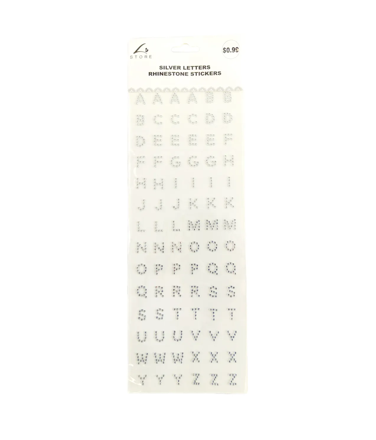 Small Silver Letters Rhinestone Stickers