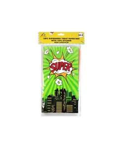 Superhero Paper Treat Paper Bags With Stickers 10pc