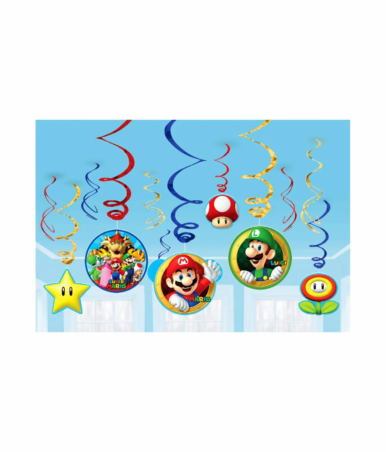 Super Mario Bros Hanging Swirl Decorations 12pc