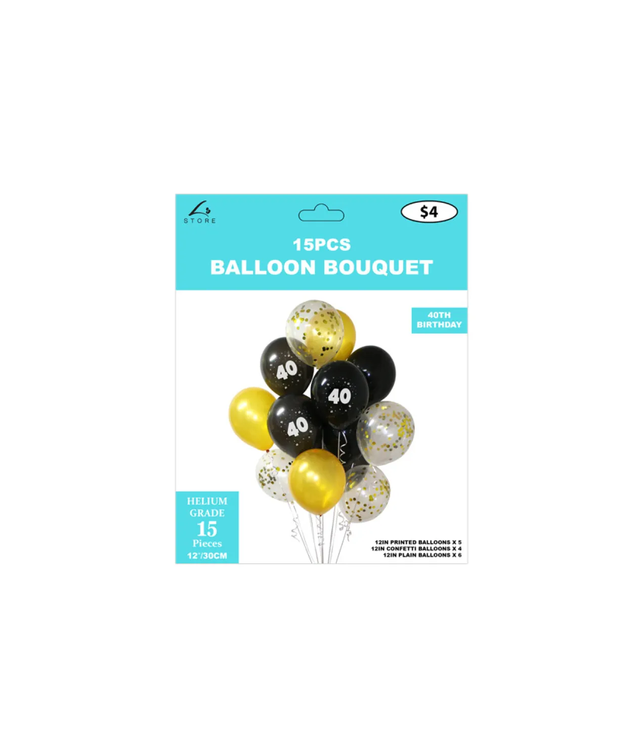 40th Birthday Latex Balloon Bouquet 15pc