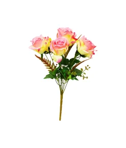 2 Tone Hot Pink/Cream Rose Bunch 41cm