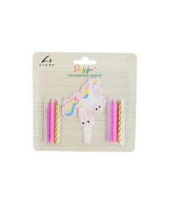 Unicorn Cake Topper with Candles Set