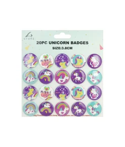 Unicorn Theme Badges 3.8cm 20pk