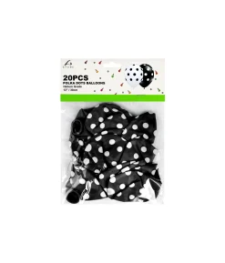 White & Black Polka Dots Latex Balloons 12inch 20pk