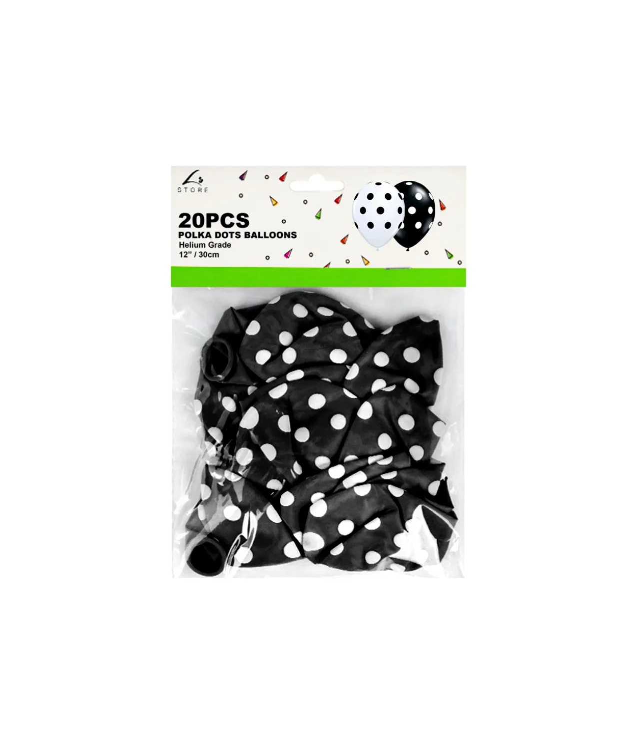 White & Black Polka Dots Latex Balloons 12inch 20pk