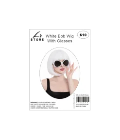 White Bob Wig With Glasses Set