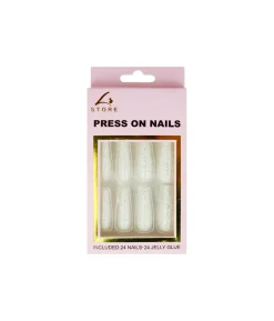 White Glitter Press On Nails 24pc
