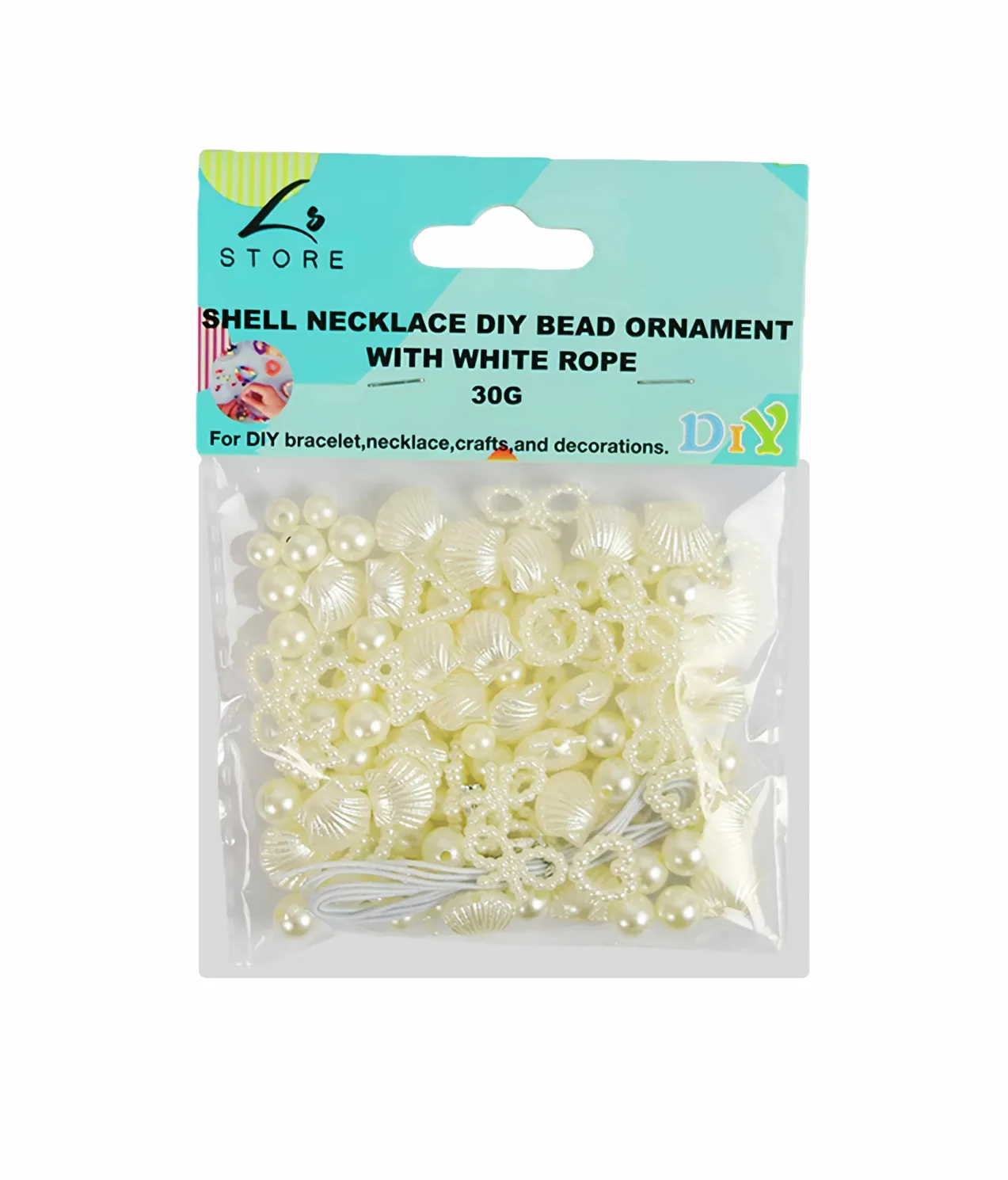 White Shell Mix DIY Bead Ornament With White Rope 30g