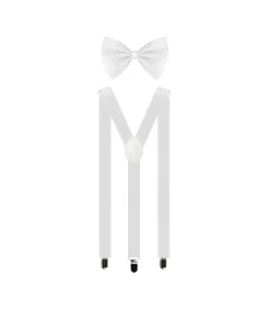 White Suspender and Bow Tie