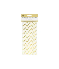 White With Gold Dots Paper Straws 40pk