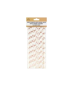 White With Rose Gold Dots Paper Straws 40pk